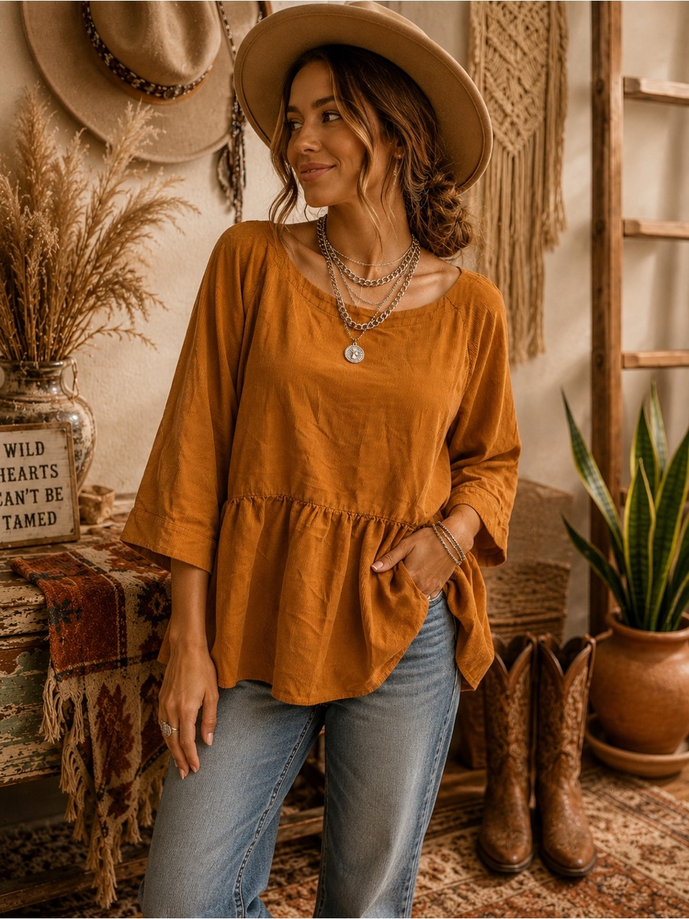 Anthropologie Rust Peplum Tunic Top